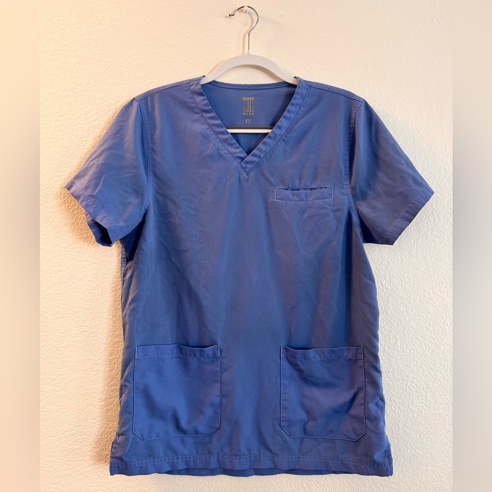 Blue V-Neck Short Sleeve Scrub Shirt